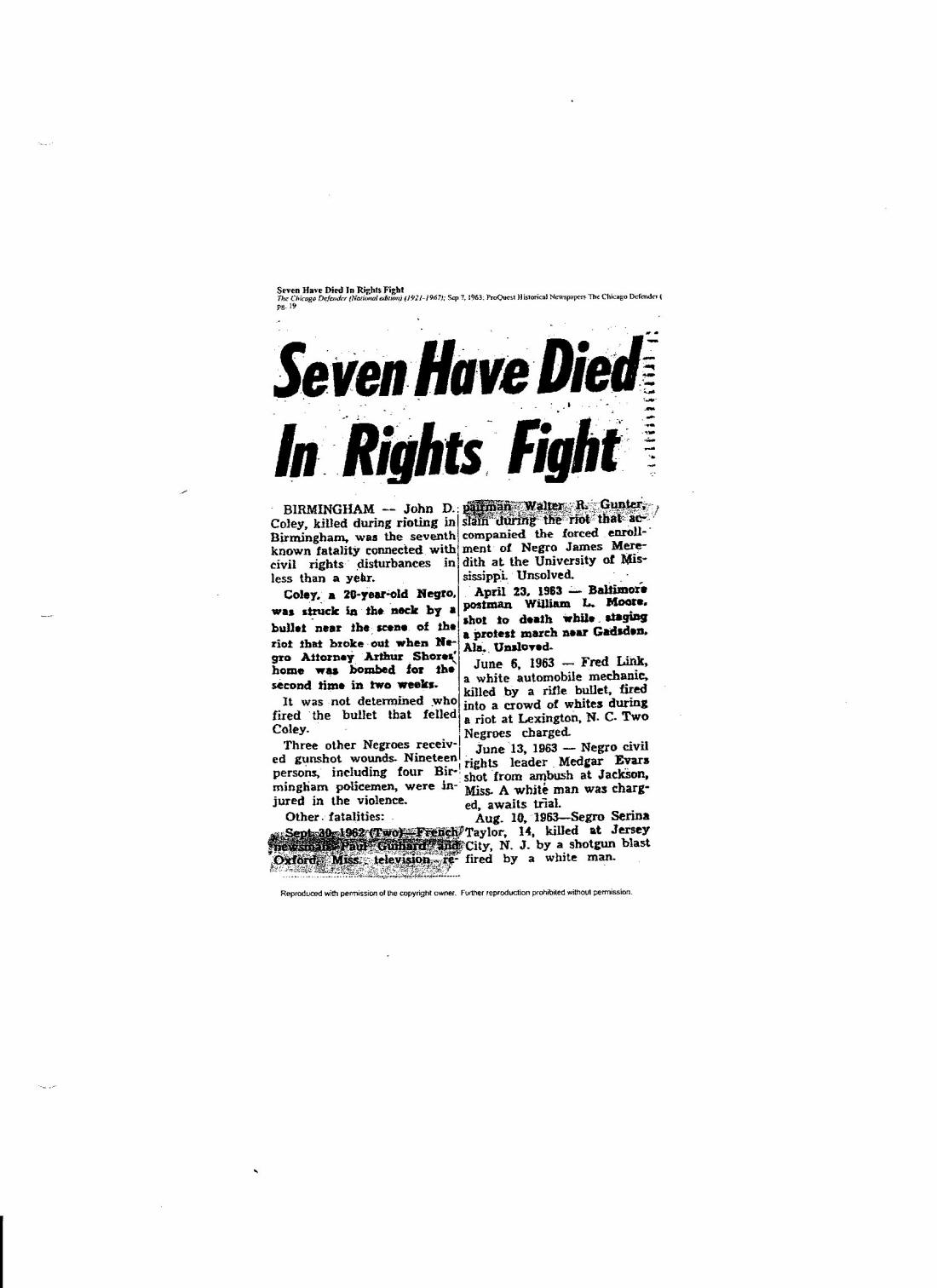 Seven Have Died in Rights Fight